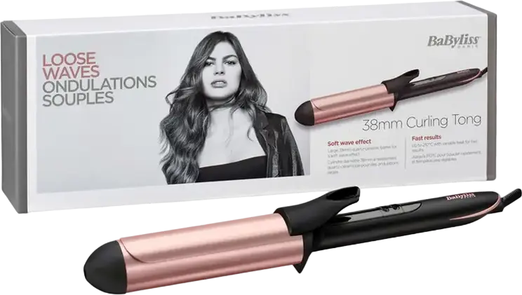 Ondulator de par BaByliss C453E, Tub Extra-lung 38mm Ceramic Rose Quartz, Setari Temperatura Digitala 160-210°C, Ecran LCD, Cablu Rotaitiv