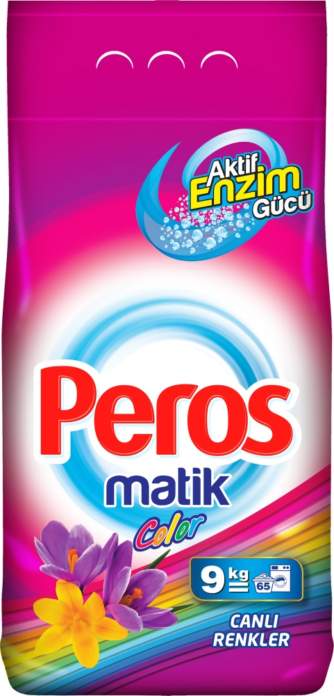 PEROS Detergent praf automat 9 kg, ambalaj moale Bright Colors / rufe colorate / roz /6236