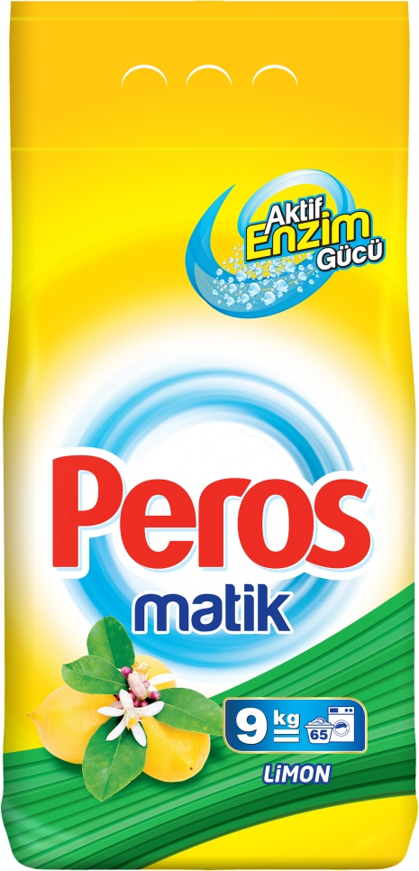 PEROS Detergent praf automat 9 kg, ambalaj moale Lemon / galben /1865