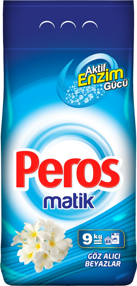 PEROS Detergent praf automat 9 kg, ambalaj moale White & Bright / rufe albe / albastru /3952