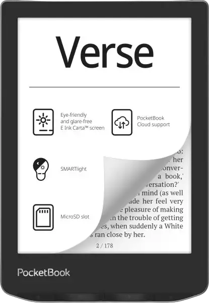 PocketBook Verse 629 (PB629) 6-inch E Ink Carta 1200 eBook Reader, 8GB Memory, SMARTlight Adjustable Lighting, Multi-Touch, Wi-Fi, USB-C, Mist Grey
