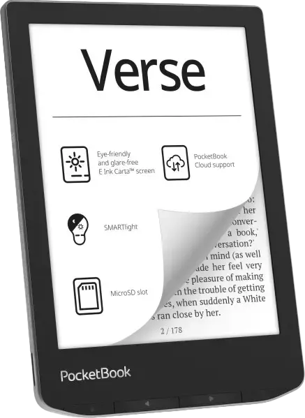 PocketBook Verse 629 (PB629) 6-inch E Ink Carta 1200 eBook Reader, 8GB Memory, SMARTlight Adjustable Lighting, Multi-Touch, Wi-Fi, USB-C, Mist Grey