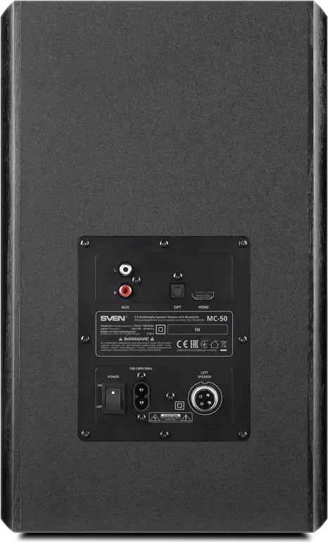 Sistem Difuzoare Multimedia Hi-Fi SVEN MC-50 2.0, 210W RMS, Bi-Amping, Bluetooth aptX HD, HDMI ARC, Optic, RCA, MDF, Negru