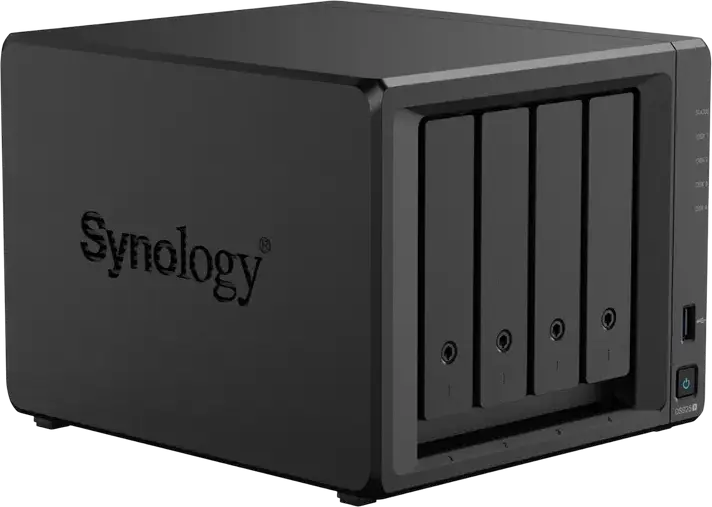 Synology DS925+ 4-Bay NAS DiskStation, AMD Ryzen V1500B 4-Core 2.2GHz, 4GB DDR4 ECC RAM, 2x M.2 NVMe Slots, Dual 2.5GbE LAN, USB 3.2 Gen 1, Black