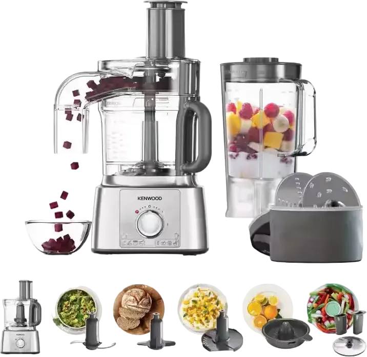 Kenwood MultiPro Express FDP65.820SI Food Processor 1000W, 3L Plastic Bowl, Silver, with Blender, Citrus Press, Slicing Discs and Dough Tool