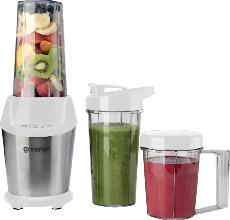 Blender Nutritie Gorenje BN1000E, 1000W, Bol Tritan 0.75L, Lama din Otel Inoxidabil cu 6 Puncte, Cruntare Ghea, Mod Pulse, Otel Inoxidabil si Alb