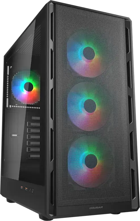 Carcasa PC Cougar Airface Pure RGB Mid Tower CGR-2GA5B-RGB, Fata Plasa Perforata, Panou Lateral Sticla Temperata, 4 Ventilatoare 120mm RGB, ATX, Negru