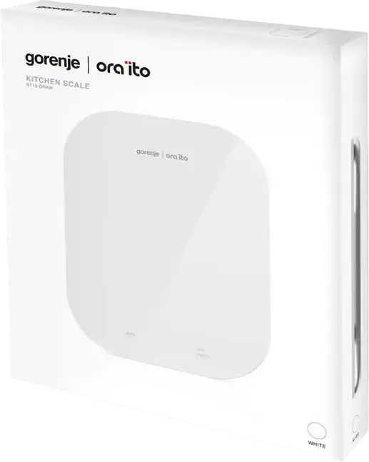Gorenje Ora-ito KT10 ORAB Electronic Kitchen Scale, 10kg Capacity, 1g Precision, Tempered Glass Platform, Digital LCD Display, Tare Function, White