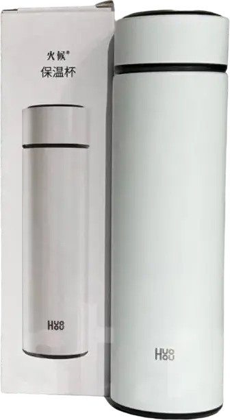 Huohou HU0292 Stainless Steel Thermos Flask, 0.465L Vacuum Insulated Water Bottle, 12h Heat Retention, Screw Cap, White