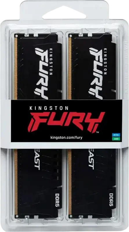 Оперативная память Kingston FURY Beast DDR5 32ГБ Комплект (2x16ГБ) 6000МГц CL30 KF560C36BBE2K2-32, Intel XMP 3.0, AMD EXPO, Низкопрофильный радиатор, Черный