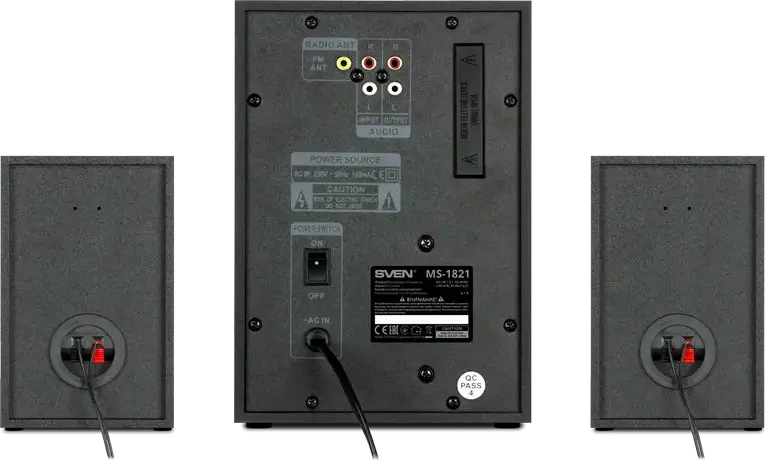 SVEN MS-1821 2.1 Multimedia Speaker System, 44W RMS Power, Bluetooth, FM Radio, USB, SD Card, MDF Wood Case, LED Display, Remote Control, Black