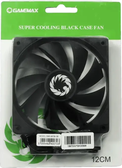 Gamemax GMX-WFBK BK 120mm PC Case Fan, PWM Hydraulic Bearing, 1200 RPM, 46.5 CFM, Silent Design, Black