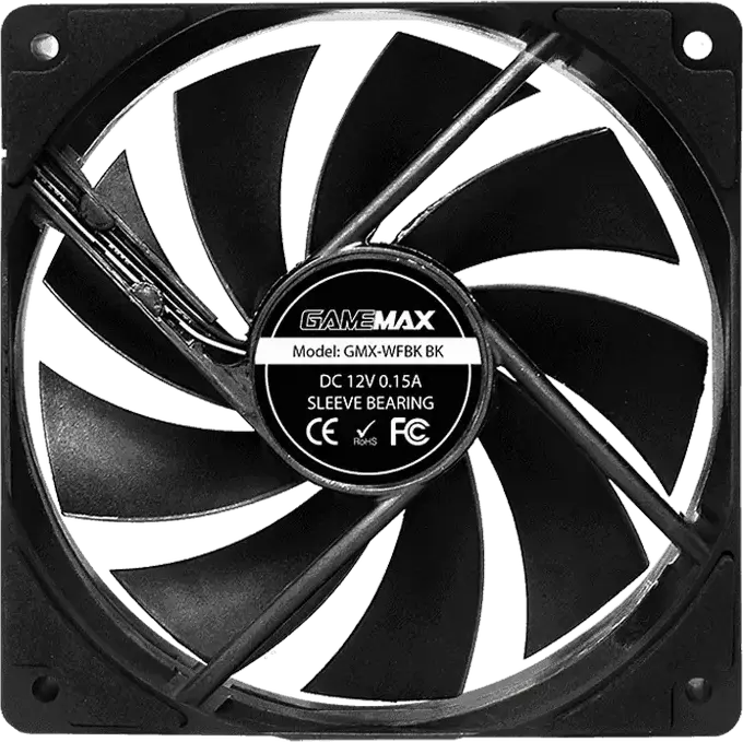 Gamemax GMX-WFBK BK 120mm PC Case Fan, PWM Hydraulic Bearing, 1200 RPM, 46.5 CFM, Silent Design, Black
