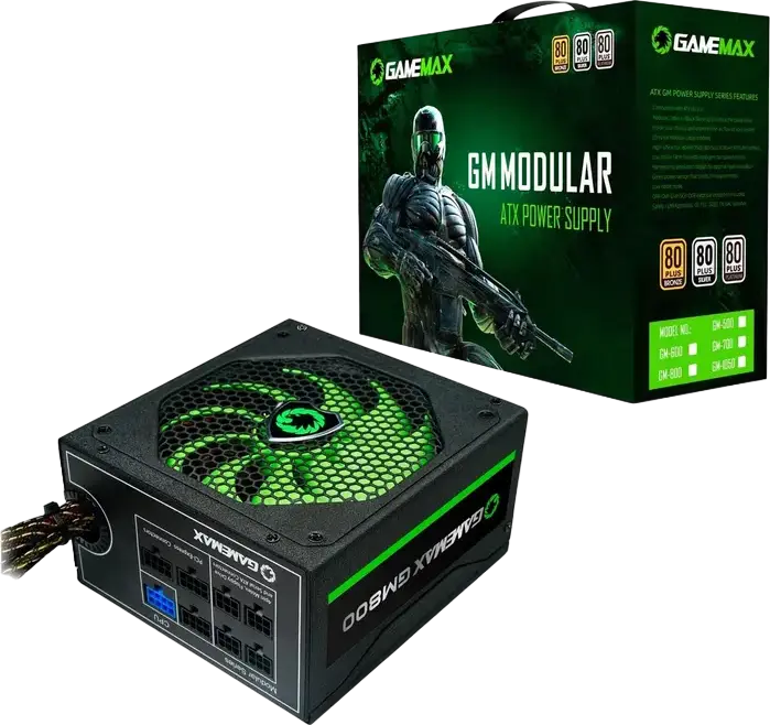Sursa Gamemax GM-800 800W, Certificare 80 Plus Bronze, Semi-Modulare ATX, PFC Activ, Ventilator Silentios 140mm, Protectii OVP UVP OTP OCP OLP OPP SCP