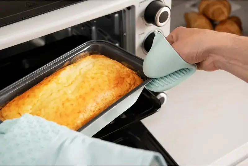 Ardesto AR2326T Tasty Baking Silicone Kitchen Glove, Ambidextrous Heat Resistant Potholder, Dishwasher Safe, Light Blue, 9x10x7 cm