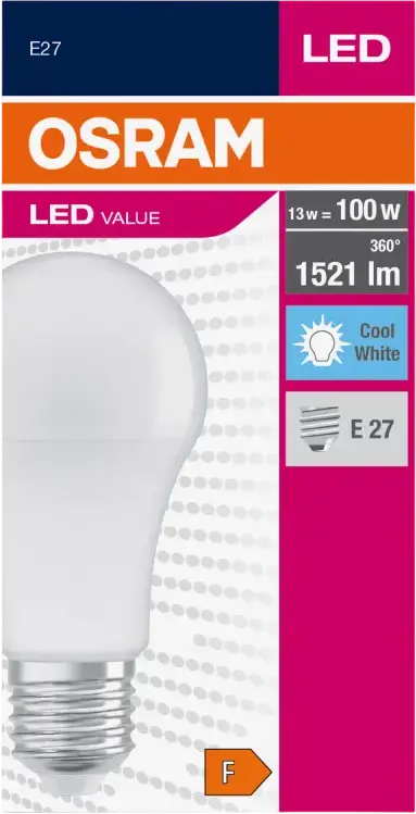 Bec LED Osram VALUECLA100 E27 13W 4000K Lumină Neutră Formă Clasică A Mat 1200-1599 lm 220-240V Clasa Energetică F