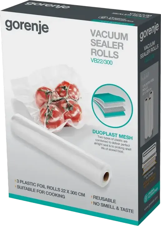 Gorenje VB 22/300 Vacuum Sealer Rolls, Duoplast Mesh Transparent Foil for Sous Vide, 22 x 300 cm, Airtight and Odorless