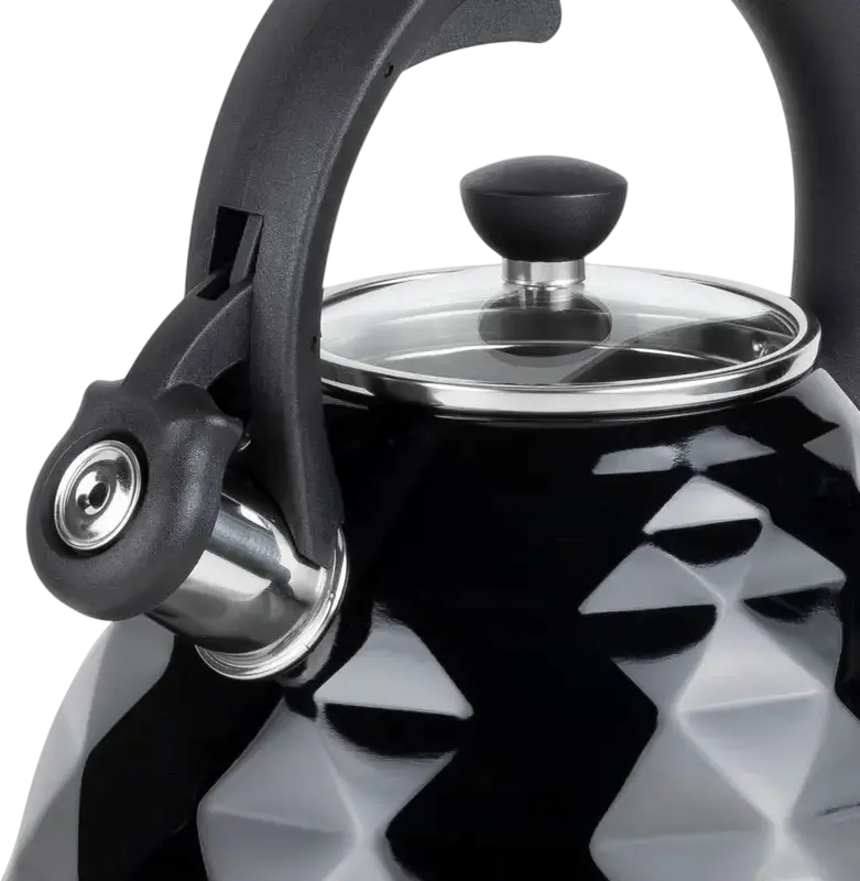 Ceainic pentru aragaz RESTO 90610 Almaaz, 3L, Inox, Capac Glass, Maner Bakelite, Compatibil Inductie, Negru