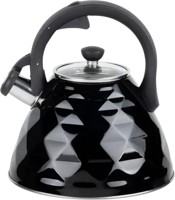 Ceainic pentru aragaz RESTO 90610 Almaaz, 3L, Inox, Capac Glass, Maner Bakelite, Compatibil Inductie, Negru