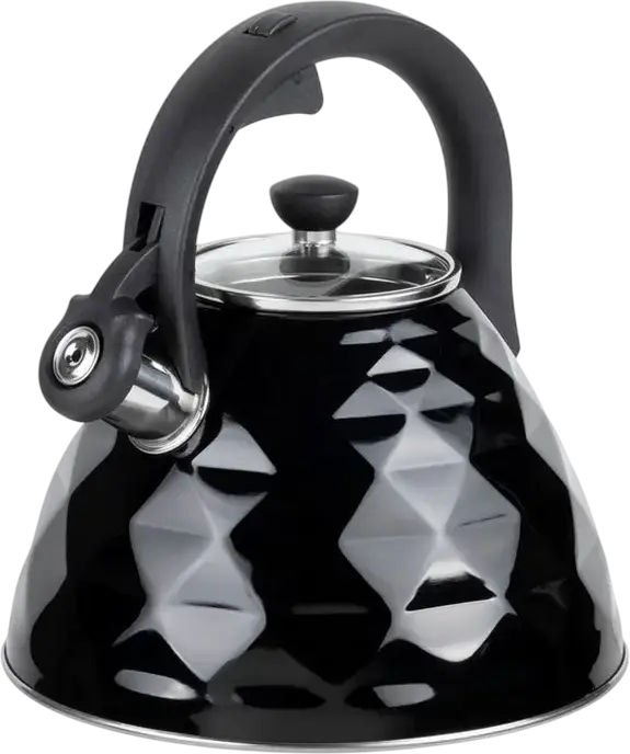 Ceainic pentru aragaz RESTO 90610 Almaaz, 3L, Inox, Capac Glass, Maner Bakelite, Compatibil Inductie, Negru