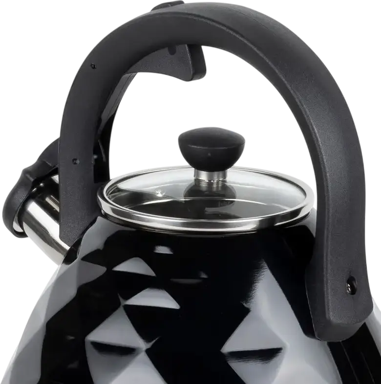 Ceainic pentru aragaz RESTO 90610 Almaaz, 3L, Inox, Capac Glass, Maner Bakelite, Compatibil Inductie, Negru