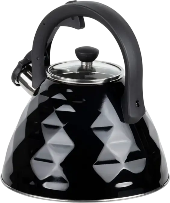 Ceainic pentru aragaz RESTO 90610 Almaaz, 3L, Inox, Capac Glass, Maner Bakelite, Compatibil Inductie, Negru