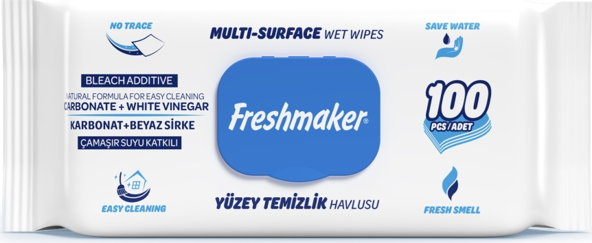 Салфетки влажные Freshmaker MULTI- SUPRAFACE wet wipes  100 шт. с крышкой ALBASTRU