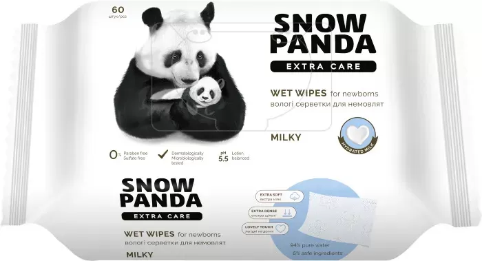Снежная Панда PANDA Extra Care Салфетки влажные от 0+  Milky 60шт PH  5,5