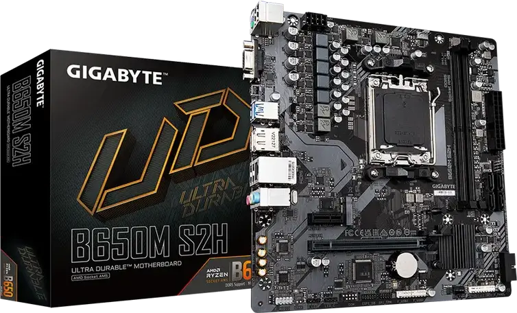 Placa de baza Gigabyte B650M S2H Micro-ATX AM5 AMD B650 DDR5 192GB 6400MHz OC PCIe Gen4 M.2 pentru Ryzen Serii 7000 8000 9000 HDMI DisplayPort VGA