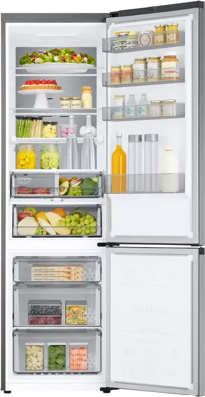 Frigider Combinat Samsung RB38C774DB1, No Frost, Digital Inverter, SpaceMax, Volum Net 390L, SmartThings Wi-Fi, Argintiu, 59.5x203x65.8 cm