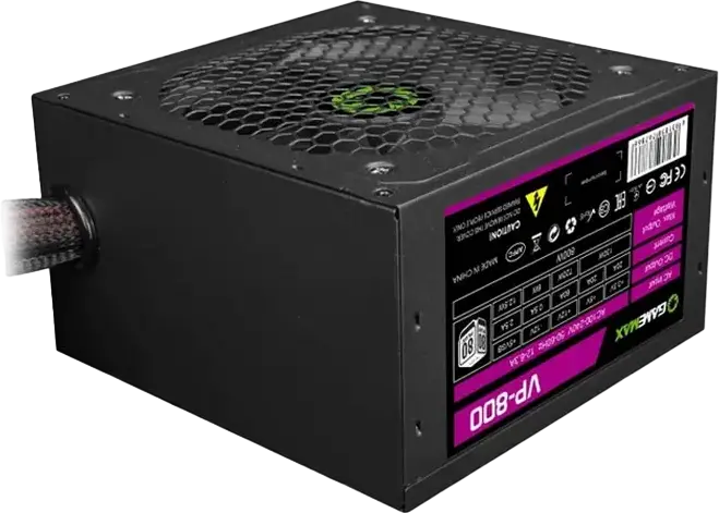 Gamemax VP-800 800W Power Supply, 80 Plus Bronze Efficiency, ATX 12V 2.31, RGB LED Lighting, 120mm Hydraulic Fan, Non-Modular PSU