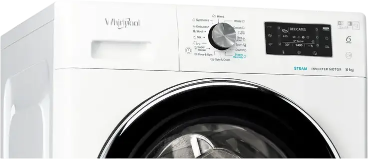 Стиральная машина Whirlpool FFD 8489 BCV EE с фронтальной загрузкой 8 кг, 1400 об/мин, инверторный двигатель, 6th Sense, Steam Hygiene, класс A