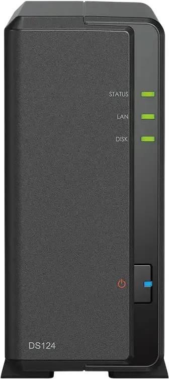 Synology DS124 NAS DiskStation cu 1 Bait, Realtek RTD1619B 4-Core 1.7 GHz, 1 GB DDR4, Port LAN 1GbE, 2x USB 3.2 Gen 1, Suport Camere IP, Negru