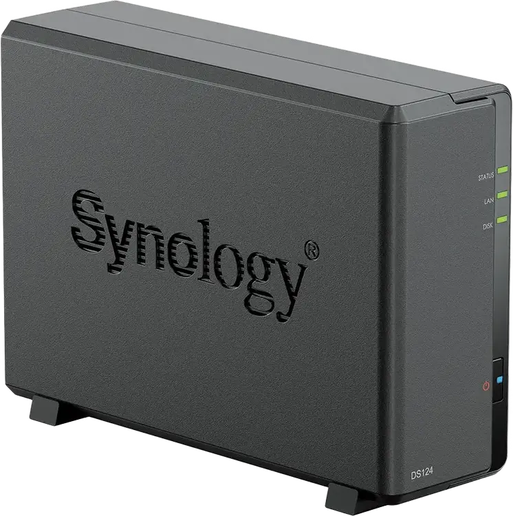Synology DS124 NAS DiskStation cu 1 Bait, Realtek RTD1619B 4-Core 1.7 GHz, 1 GB DDR4, Port LAN 1GbE, 2x USB 3.2 Gen 1, Suport Camere IP, Negru