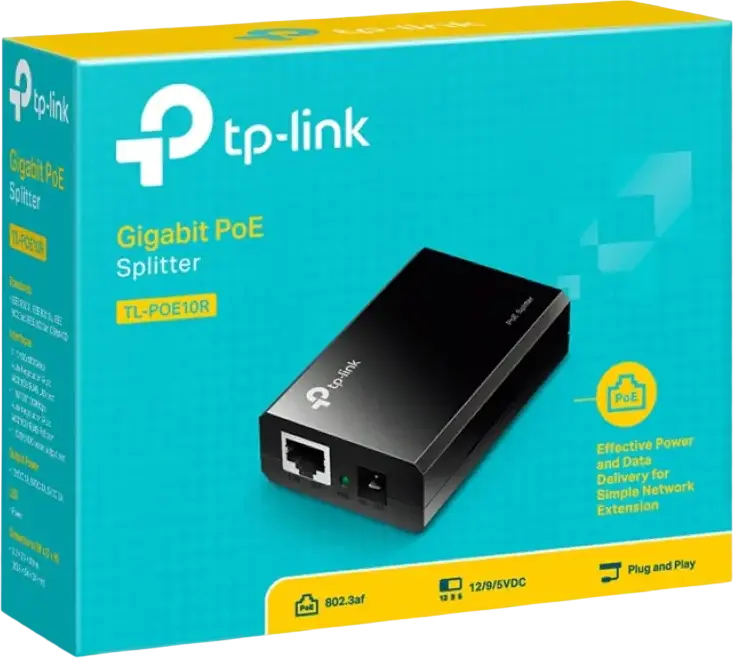 Splitter PoE TP-Link TL-PoE10R Gigabit IEEE 802.3af, Tensiune Selectabila 5V/9V/12V DC, Interfata 10/100/1000 Mbps pentru Camere IP si Access Point