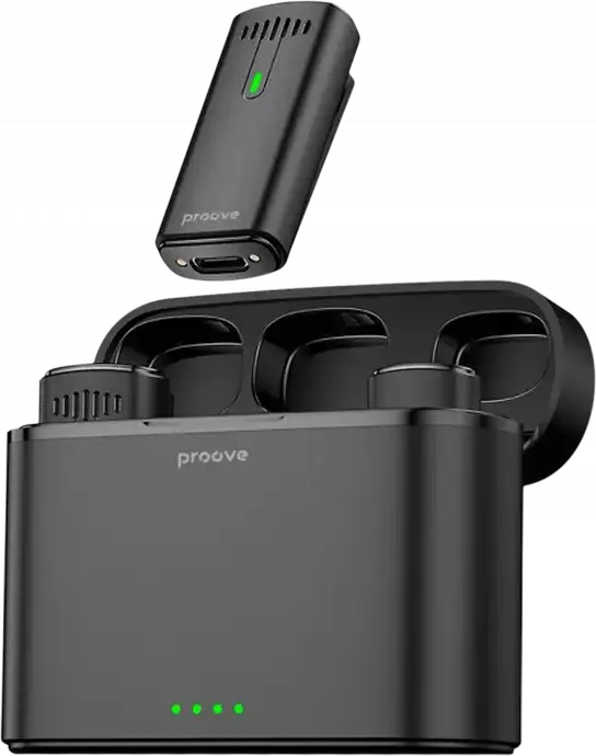 Proove Demo Lightning Wireless Lavalier Microphone Set, Omnidirectional Condenser, Noise Reduction, 20m Range, Lightning Connector for iOS, Black