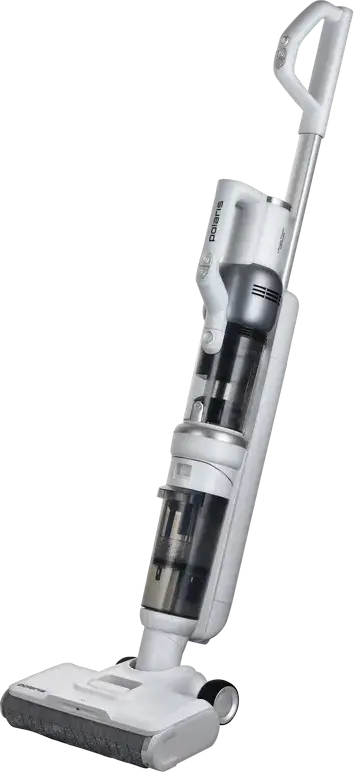 Вертикальный беспроводной пылесос для сухой и влажной уборки Polaris PVCW 6070, 300 Вт, мощность всасывания 135 Вт, Li-Ion 3900 мАч, станция самоочистки, белый