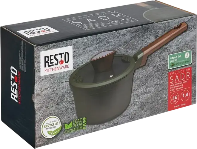 Oala cu capac din aluminiu Resto 93700 SADR, 1.4L, 16cm, interior non-stick, compatibila cu inductie, verde