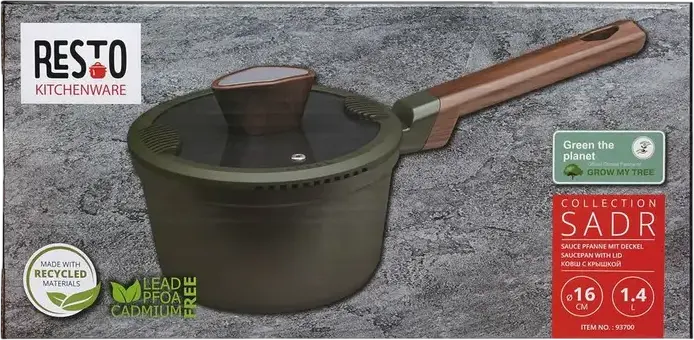 Oala cu capac din aluminiu Resto 93700 SADR, 1.4L, 16cm, interior non-stick, compatibila cu inductie, verde
