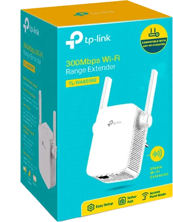 Extensor de Semnal Wi-Fi TP-Link TL-WA855RE Repeater 300Mbps, 2.4GHz, 2 Antene Externe MIMO, Mod Access Point, Port Ethernet, WPS, Alb