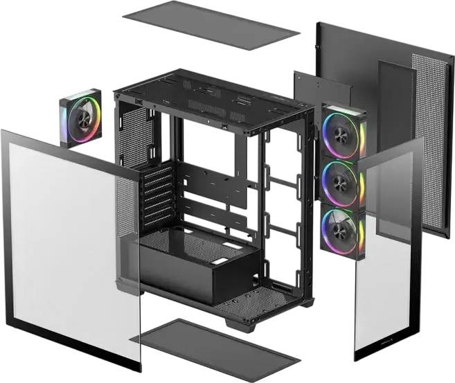 Корпус Deepcool CG580 4F V2 Midi-Tower ATX Fishtank, Черный, панорамное закаленное стекло, 4 ARGB PWM вентилятора, поддержка радиатора 360мм, USB-C Gen2