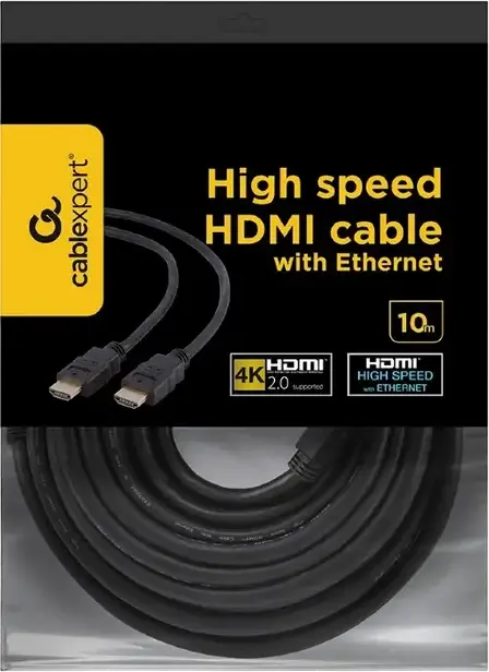 Cablu Cablexpert CC-HDMI4-10M HDMI 2.0 High Speed, 4K UHD @ 60Hz, 18Gbps, Conectori Platinati cu Aur, Triplu Ecranat cu Ethernet si HDR, 10m, Negru