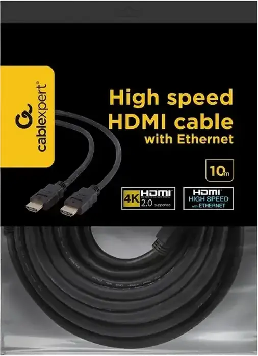 Cablu Cablexpert CC-HDMI4-10M HDMI 2.0 High Speed, 4K UHD @ 60Hz, 18Gbps, Conectori Platinati cu Aur, Triplu Ecranat cu Ethernet si HDR, 10m, Negru