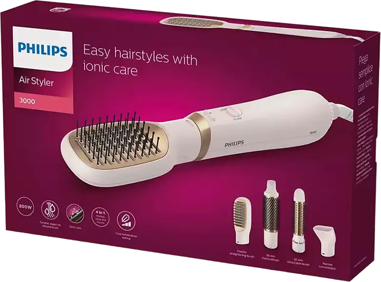 Philips BHA310/00 Series 3000 Air Styler, Perie Uscător de Păr 800W Ceramică cu Ulei de Argan, Ionic Care, Set de 5 Piese cu Perii Rotunde și Plate