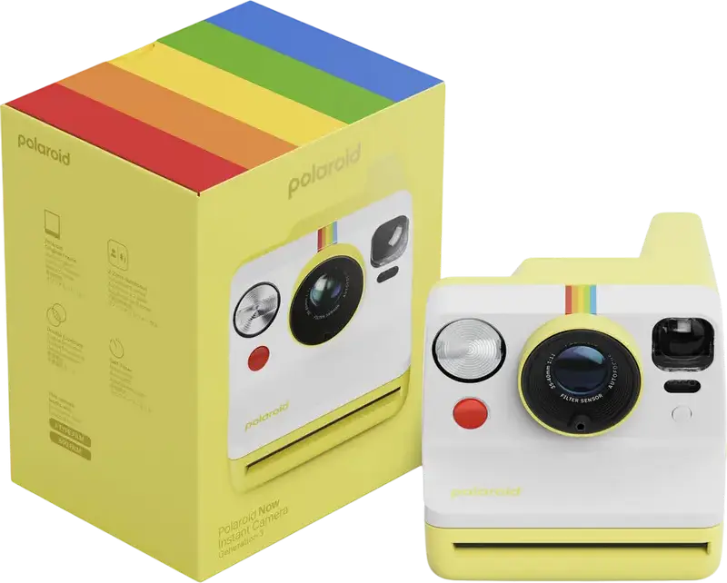 Polaroid Now Generation 3 Instant Camera, Two-Lens Autofocus, Improved Light Meter, Double Exposure, USB Type-C, 40% Recycled Materials, Yellow