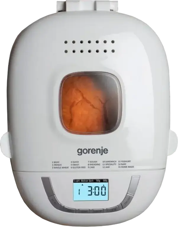 Gorenje BM910WII Bread Maker, 550W, 15 Programs including Gluten Free and Yoghurt, 900g Capacity, LCD Display, Delayed Start, White