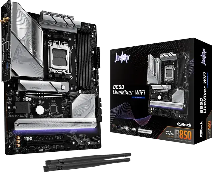 ASRock B850 LiveMixer WiFi ATX Motherboard for AMD Ryzen 9000/8000/7000 Series, AM5, DDR5 8000+ MHz, PCIe 5.0, WiFi 7, Bluetooth 5.4, 2.5G LAN