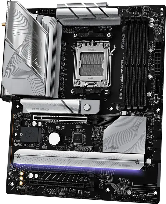 ASRock B850 LiveMixer WiFi ATX Motherboard for AMD Ryzen 9000/8000/7000 Series, AM5, DDR5 8000+ MHz, PCIe 5.0, WiFi 7, Bluetooth 5.4, 2.5G LAN