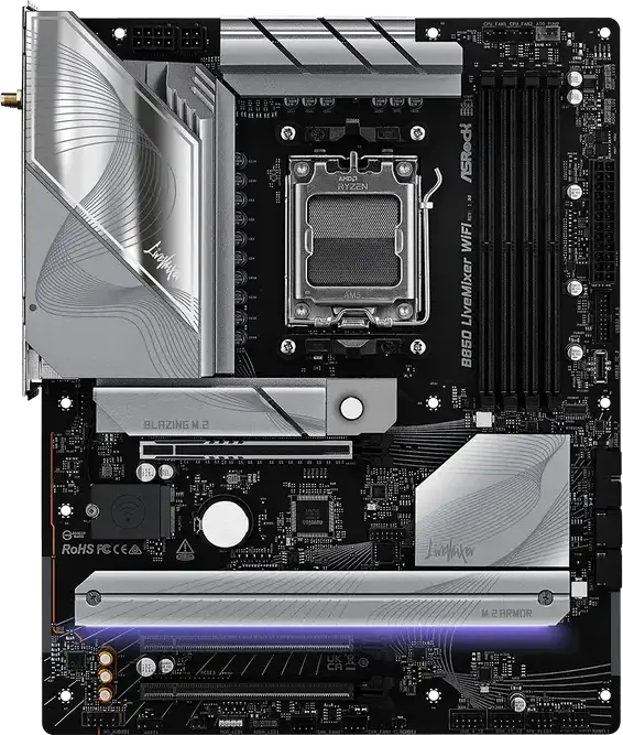 ASRock B850 LiveMixer WiFi ATX Motherboard for AMD Ryzen 9000/8000/7000 Series, AM5, DDR5 8000+ MHz, PCIe 5.0, WiFi 7, Bluetooth 5.4, 2.5G LAN