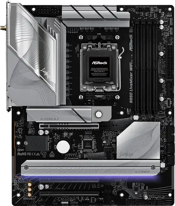 ASRock B850 LiveMixer WiFi ATX Motherboard for AMD Ryzen 9000/8000/7000 Series, AM5, DDR5 8000+ MHz, PCIe 5.0, WiFi 7, Bluetooth 5.4, 2.5G LAN